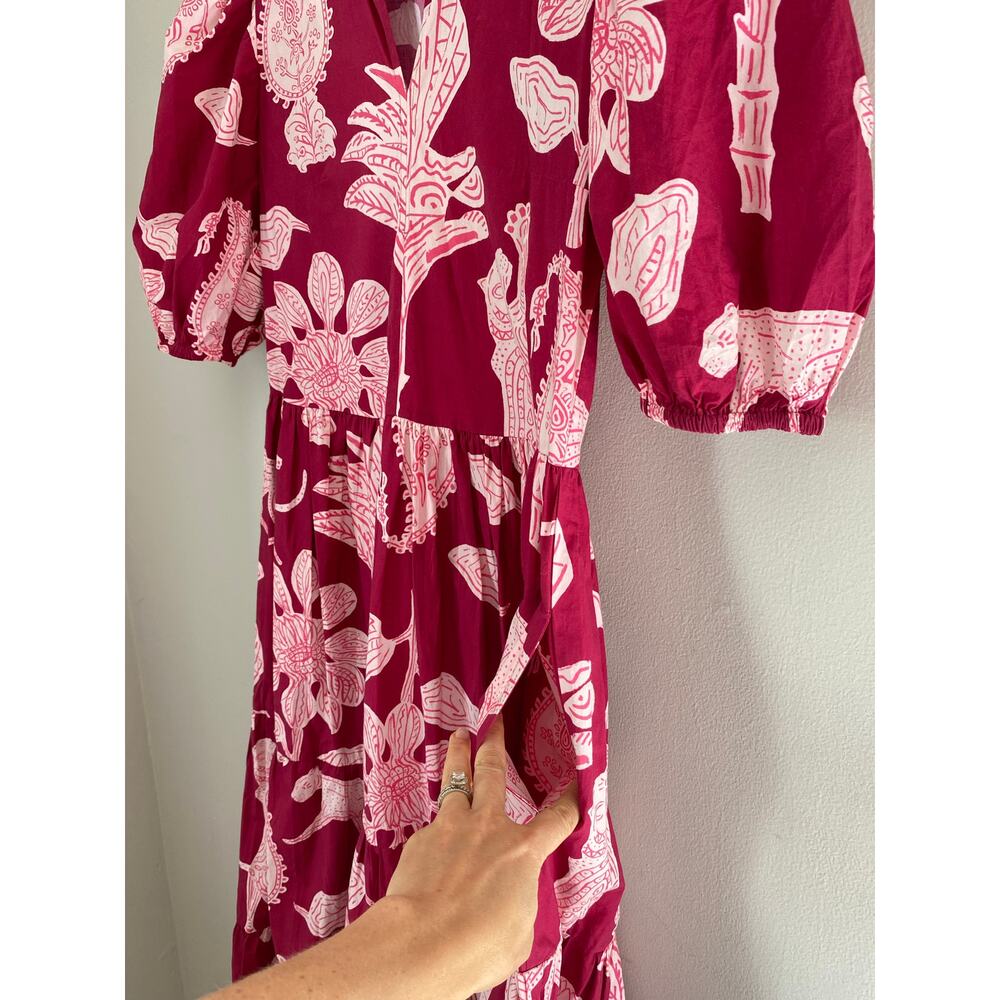 OLIPHANT Puff Sleeve Maxi Midi Dress Magenta Lamu Red Pink Tuckernuck XS - Picture 6 of 8